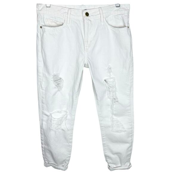 Frame Denim Le Garcon Distressed Jeans White Boyfriend Mid Rise Cotton Size 26 - Picture 3 of 13